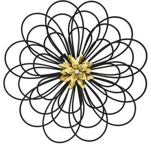 Metal Flower Wall Decor Black Gold Rustic Floral Art for Bathroom Living Room